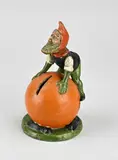 Zeldzame spaarpot, 1900, Antiek Duitse spaarpot met kabouter/clown, gemaakt van terracotta met originele polychromie