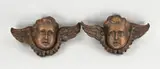 Twee antiek eikenhouten cherubijnkoppen, 1880