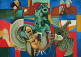 Gérard Bregnard, "Le Pompiste amoureux", 1974, Öl auf Holz