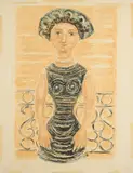 Massimo Campigli, Femme au balcon, 1956, Farblithografie auf BFK RIVES (Wasserzeichen)