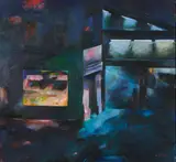 Hortense von Heppe, Blick auf die Bahnpassagen Bleibtreustrasse, 1981, Öl auf Leinwand