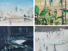 Matthias Meyer, "Madrid" / "Rom" / "Tennisplatz", 2000 bzw. 2002, Jeweils: Öl auf Leinwand