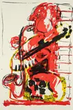 Markus Lüpertz, Ohne Titel (Saxophonist. Für das Konzert im Arithmeum), Um 2004, Farbserigrafie auf Bütten