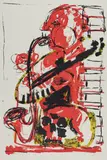 Markus Lüpertz, Ohne Titel (Saxophonist. Für das Konzert im Arithmeum), Um 2004, Farbserigrafie auf Bütten