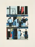 Gerd Arntz, Fabrik, 1927/1984, Farbserigrafie auf leichtem Karton