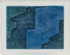 Serge Poliakoff, Composition Bleu, 1965, Glas, farbig gefasst