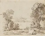 Johann Georg von Dillis, Weite italienische Seelandschaft mit Wanderern