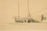 Eugen Dücker, Aufliegende Fischerboote auf Capri, Aquarellierte Federzeichnung auf Papier