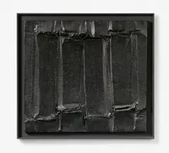 Adolf Luther, Materialbild, 1959, Kreide, Öl und Pigment auf Hartfaserplatte. In Plexiglasrahmen