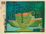Friedensreich Hundertwasser, Kolumbus Regentag in Indien (Columbus rainy day in India) (Aus: Look at it on a rainy day), 1972, Farbserigrafie mit Metallprägung auf SCHOELLER STERN (Trockenstempel)
