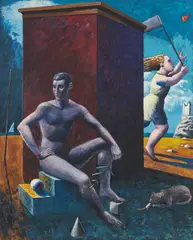 Hermann Albert, Melancholie und Heiterkeit, 1984, Tempera auf Leinwand