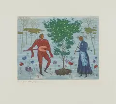 Arik Brauer, "Das Leben ist stärker", 1993, Farbradierung auf Hahnemühle (Wasserzeichen)