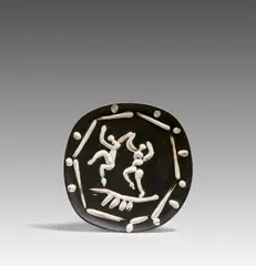 Pablo Picasso Ceramics, Two Dancers, 1956, Weißes Steingut, partiell farbig gefasst und glasiert