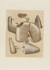 Konrad Klapheck, Der Harem, 1967/68, Farblithografie auf Büttenkarton