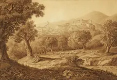 Jakob Philipp Hackert, "Blick auf Eboli", 1795, Feder und Pinsel über Bleistift auf Papier