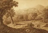 Jakob Philipp Hackert, "Blick auf Eboli", 1795, Feder und Pinsel über Bleistift auf Papier