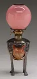 Pairpoint, Junior Banquet Lamp, Pink cased ball shade on a silver-plated metal base with drop-in font