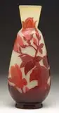 Galle, Cameo Vase, Magnolia wheel-carved cameo decoration in cranberry over a citron colored glass
