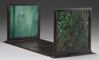 Tiffany Studios, Adjustable Bookends, In the Pine Needle pattern with folding sides and sliding mechanism