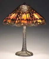 Scenic Overlay Table Lamp by Handel, Tropical overlay on beautiful sunset striated glass, offered Nov 2008