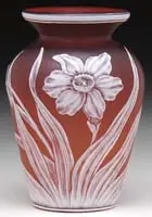 Cameo Vase by Stevens & Williams, White cameo decoration over raisin colored glass, offered Jun 2012