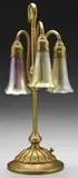 Tiffany Studios, Three Light Lily Lamp, Base finished with three gold favrile lily shades