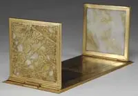 Grape Vine Adjustable Bookends by Tiffany Studios, Bookends begin with gold grapevines backed by caramel slag panels of glass, offered Jun 2011
