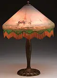 Pairpoint, Reverse Painted Harbor Lamp