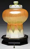 Mosque Lamp by Tiffany Studios, Shade rests on its original wooden base with impressed bronze trim, offered Nov 2013