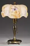 Pairpoint, Puffy Boudoir Lamp, Shade rests on original Pairpoint base with four paw feet and brass finish