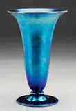 Blue Trumpet Form Vase by Alexander Joseph von Steuben, Beautiful blue Aurene glass vase of trumpet form with applied glass foot, offered Jun 2007