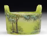 Daum, Cameo & Enamel Bucket Salt, Enamel signature on underside “Daum Nancy”