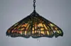 Handel, Hanging Lamp, Eight-paneled sunset glass behind Hawaiian tropical scene