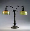 Handel, Double Student Lamp with Quezal Decorated Shades