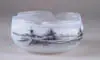 Daum, Enameled Bowl, Enameled decoration of a windmill and sailing ships on a chipped ice background