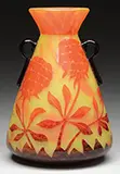 Le Verre Français, Pivoines Vase, Finished with two applied purple glass handles