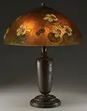 Handel, Obverse Painted Floral Table Lamp