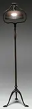 Tiffany Studios, Floor Lamp, Base houses a bronze domed shade with impressed linear band above the lip