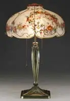 Reverse Painted Table Lamp by Pairpoint, The antique brass finish accentuates the gold pinstriping perfectly, sold Dec 2010
