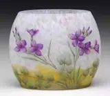 Daum, Pillow Violet Vase, Vase signed “Daum Nancy” with Cross of Lorraine in enamel