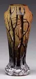 Daum, Miniature Vase, Acid etched and enamel winter decoration