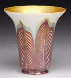 Quezal, Red Feather Decorated Art Glass Shade