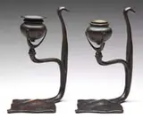 Tiffany Studios, Pair Cobra Candlesticks