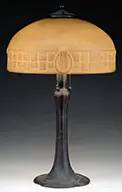 Handel, Table Lamp, The lamp with cracked ice case glass and #5635 and stamped “L