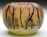 Daum, Cameo and Enameled Winter Scene Vase