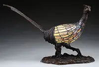 Charles Schneider, Pheasant Lamp, Pheasant rests on a cast bronze base