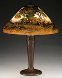 Handel, Reverse and Obverse Painted Table Lamp, Heavy obverse painting gives shade the appearance of cameo glass