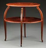 Majorelle, Art Nouveau Marquetry Two Tier Oval Table