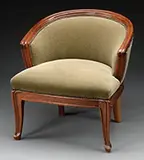 Majorelle, Art Nouveau Carved Bergere, This nice walnut example by Louis Majorelle upholstered in moss green velvet