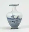 Daum, Enameled Vase, Enameled blue decoration of a scenic design with windmills and boats